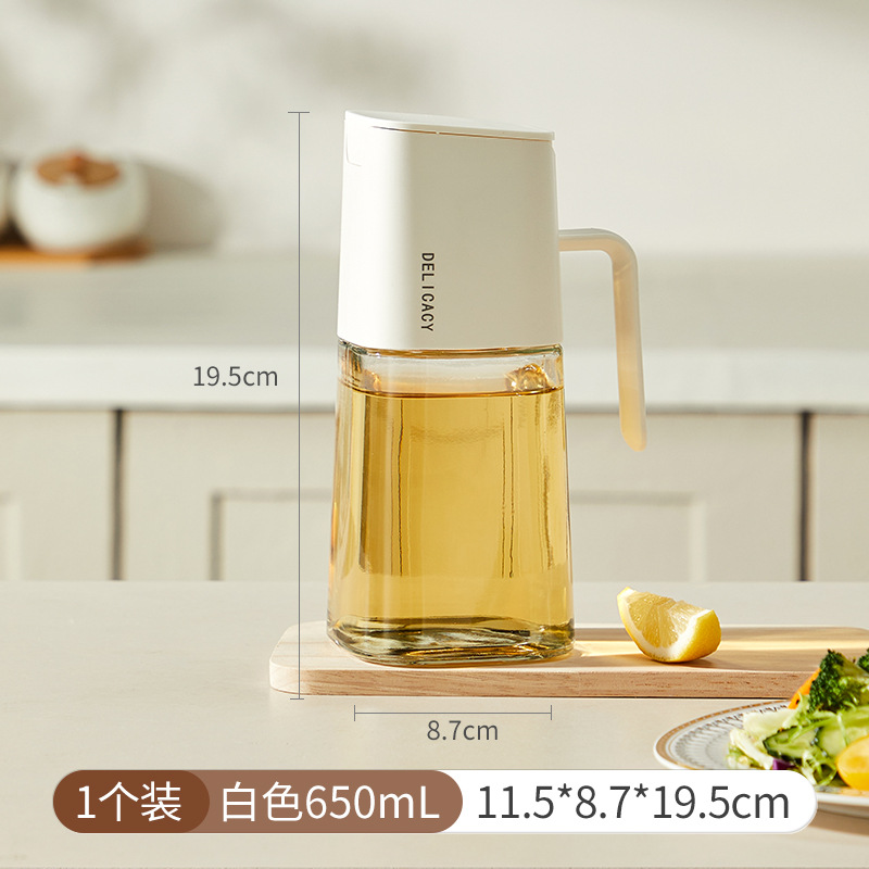 Olla de aceite de vidrio, apertura y cierre automáticos, aceite a prueba de fugas y sin colgar, olla de aceite de cocina doméstica, olla de aceite de cocina de gran capacidad, botella de aceite de aceite de sésamo de salsa de soja