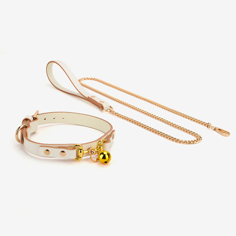 Leather Flirt Collar Necklace with Detachable Leash, Unisex Black-Pink Alternative Restraint — detail image 3