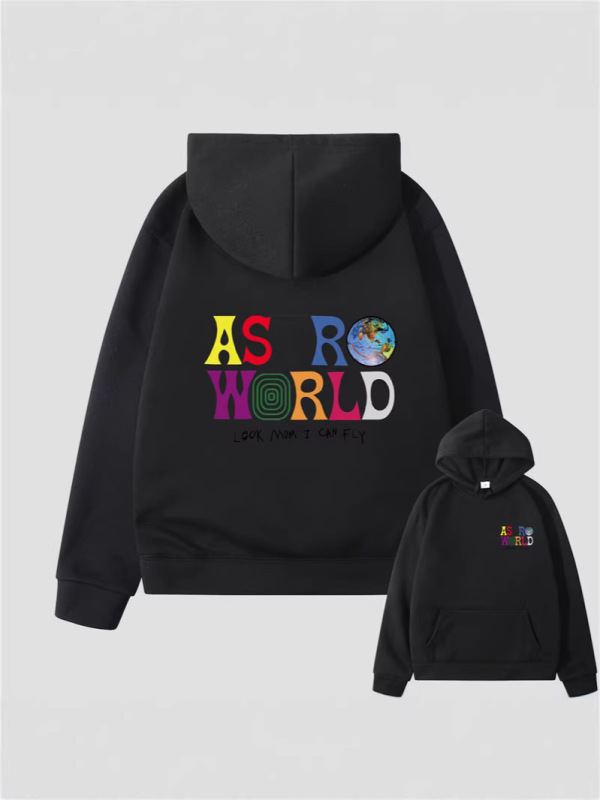 Smiling Face World Travis Scott Astroworld Printed Sweatshirt Fashionable Unisex Hooded Pullover Style