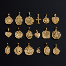 欧美人像钱币十字架桃心天使复古吊坠配件百搭 钛钢镀18K金保色