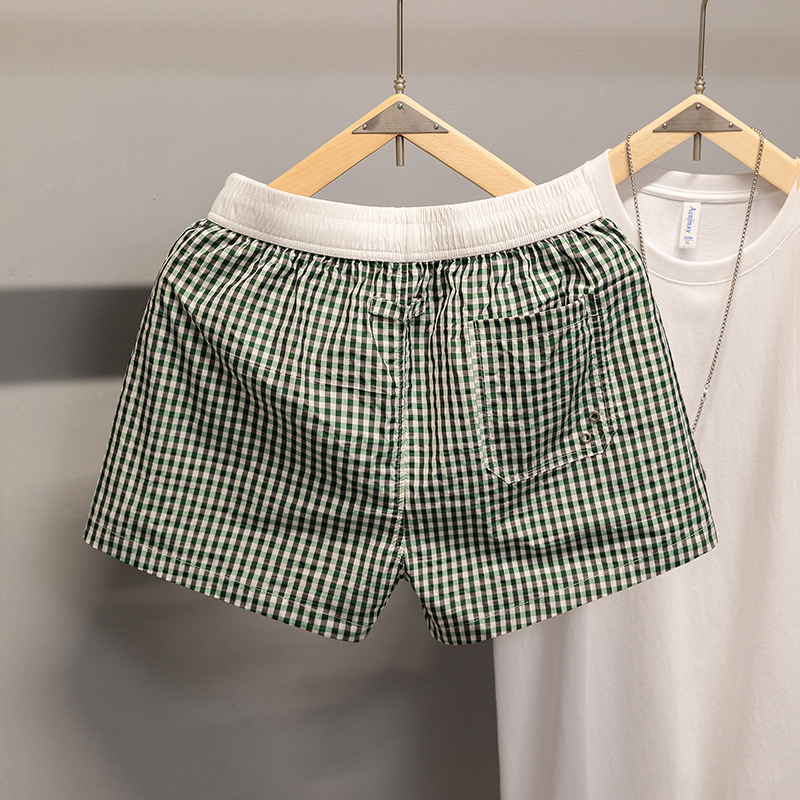 Cross-Border Beach Pants Thin Summer Three-Quarter Pants Trendy New Loose Plaid Casual Sports Men's Fashion Shorts