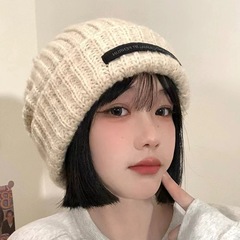 秋冬ニット帽、ウール帽子、おしゃれな大きい頭囲用、韓国風レディース、万能防寒帽子、小顔効果、おしゃれなパイル帽