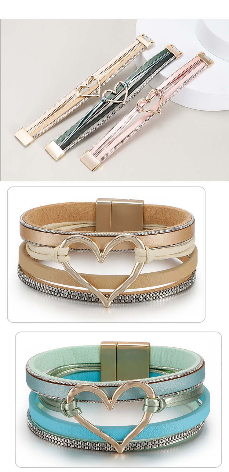 Fashion Heart Shape Pu Leather Alloy Knitting Womenu0027S Bracelets