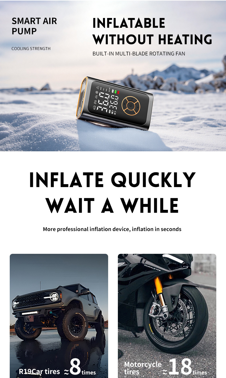 Car-Mounted Wireless Air Pump, Portable Multi-Functional Digital Display Emergency Air Pump, Tire Inflator for Electric Vehicles