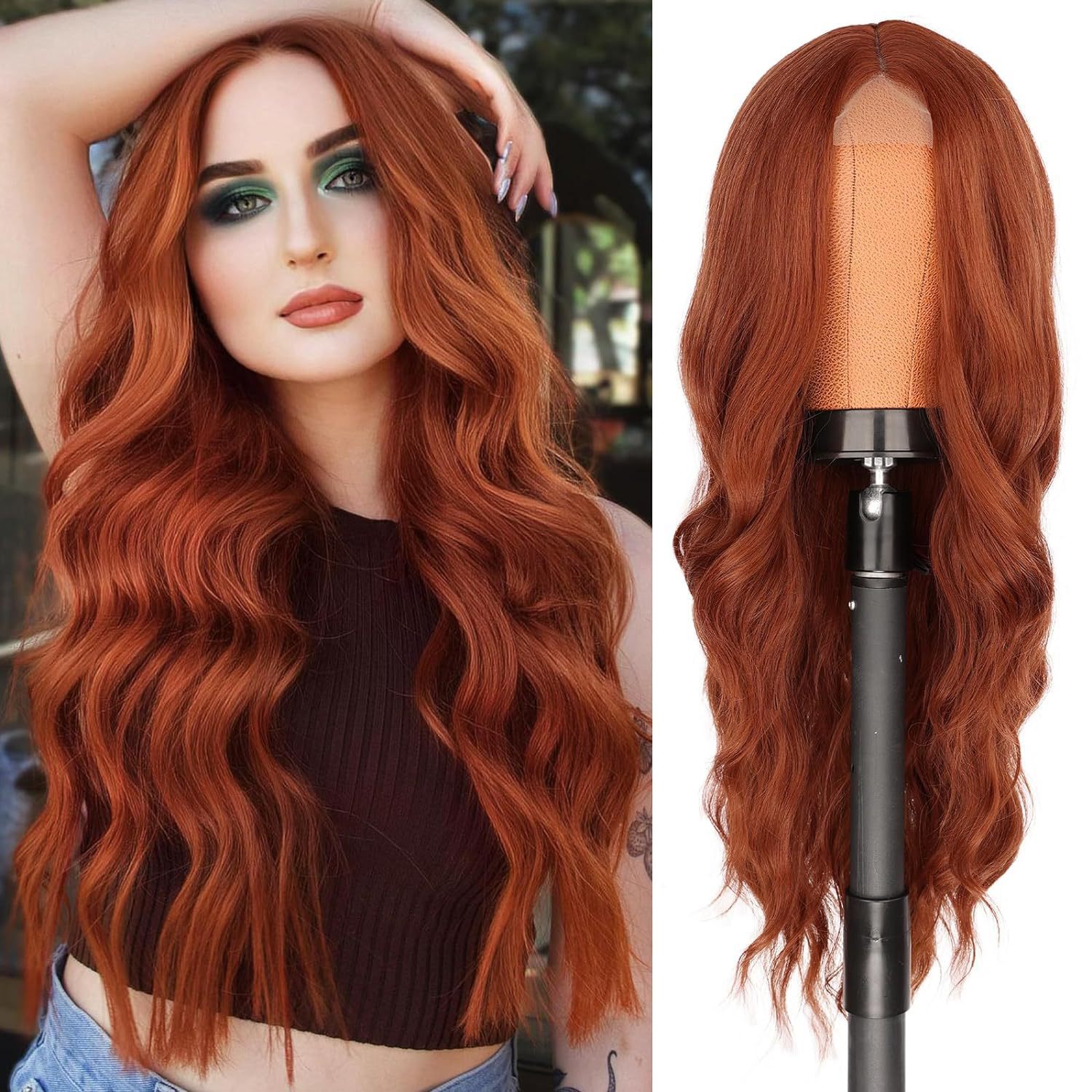 Synthetic Wigs Women's Medium Split Large Wave Long Curly Hair Cap_voghion.com