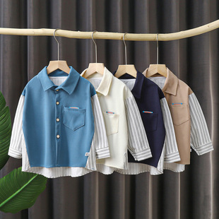 Boys' Long-Sleeved Shirts Autum New Long-Sleeved Kidsren's Baby White Shirts Small and Medium-Sized Kidsren's Autum Baby Tops