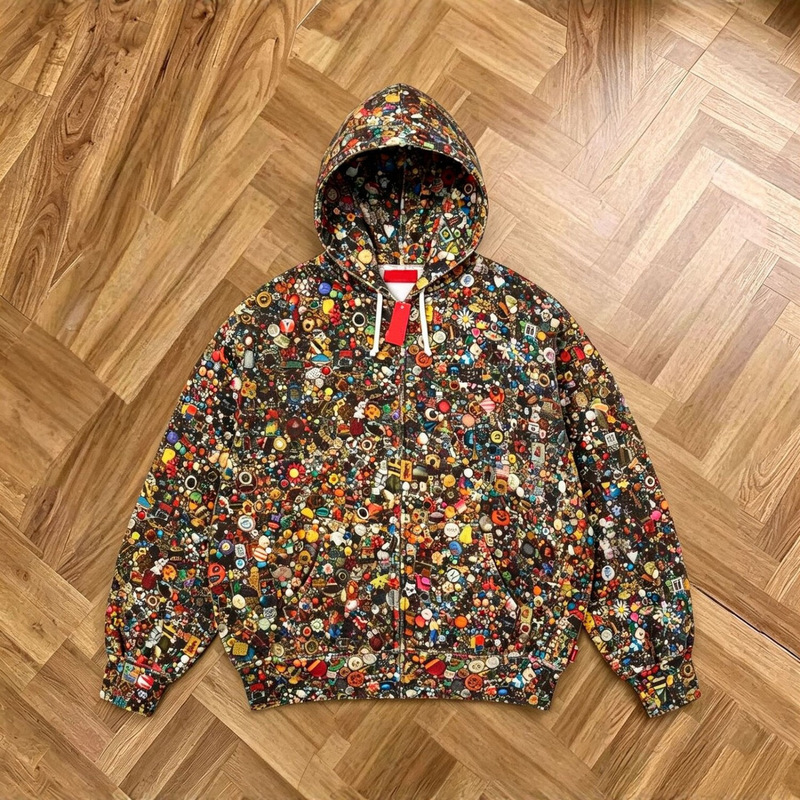 26SS Cross-border Sup x Mike hooded zip-up sweatshirt, loose trendy full-print jacket, casual couple's jacket 26SS Cross-border Sup x Mike hooded zip-up sweatshirt, loose trendy full-print jacket, casual couple's jacket