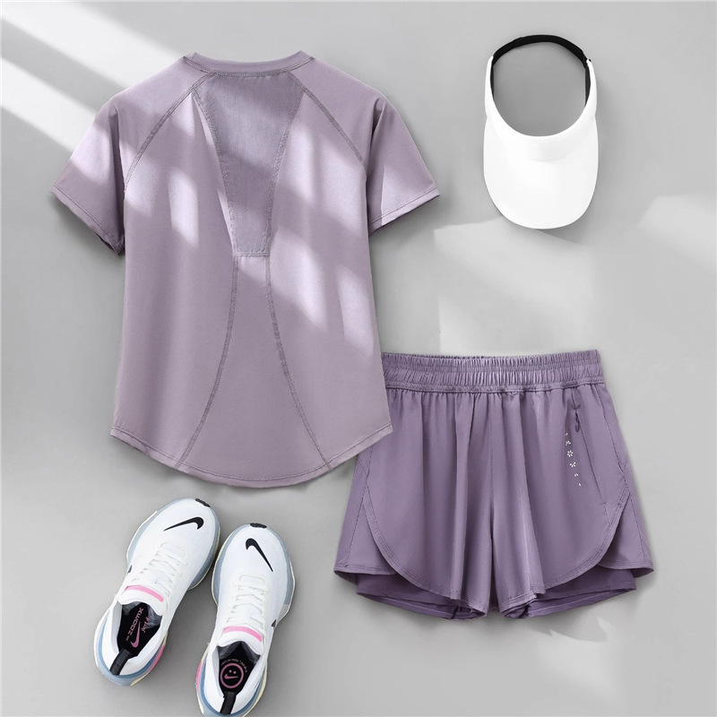 专业跑步女运动套装2025夏季新款宽松瑜伽服速干衣短袖吸汗健身服|undefined