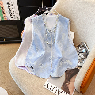 New Early Spring New Fashion New Chinese Jacquard Vest National Style Crewneck Elegant Outer Wear Vest Tang Coat