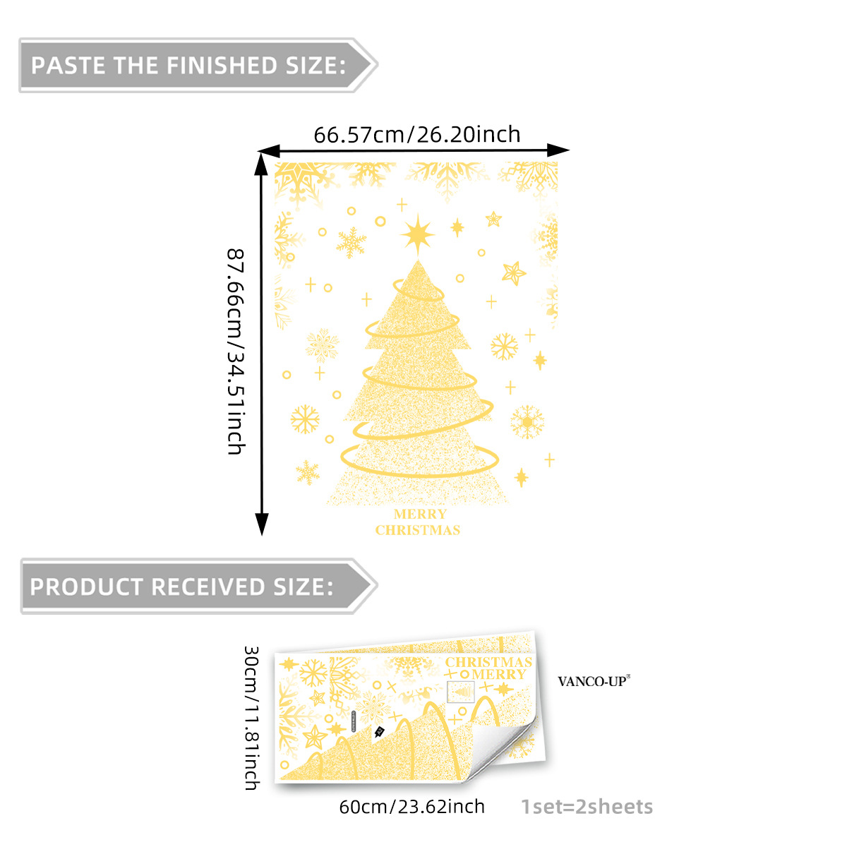 Christmas Window Wall Stickers With Golden Tree And Snowflakes_voghion.com