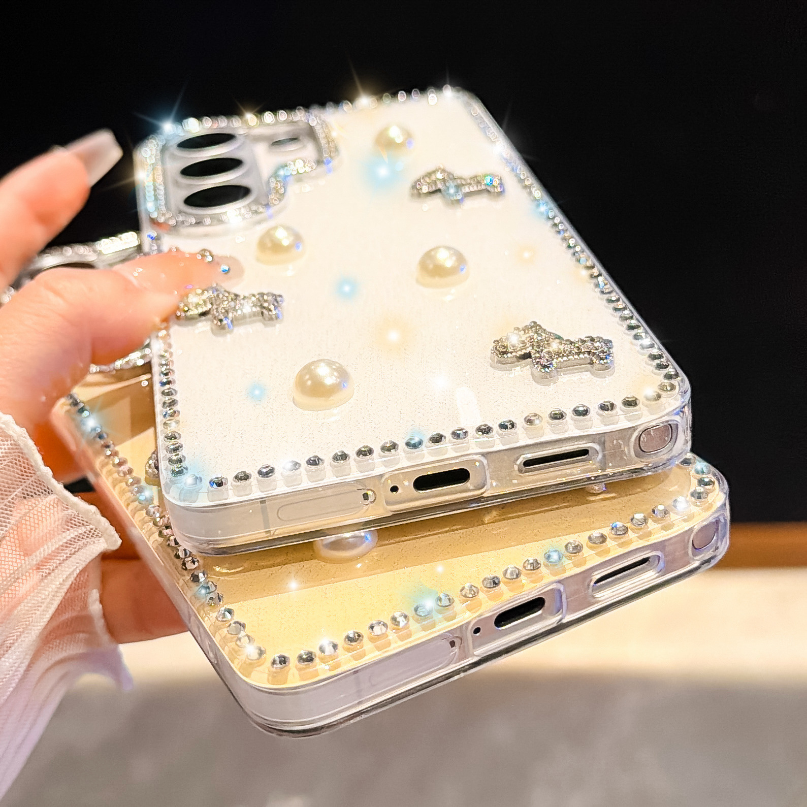 适用三星S26Ultra珍珠小马手机壳S24FE闪钻S25全包防摔DIY保护套