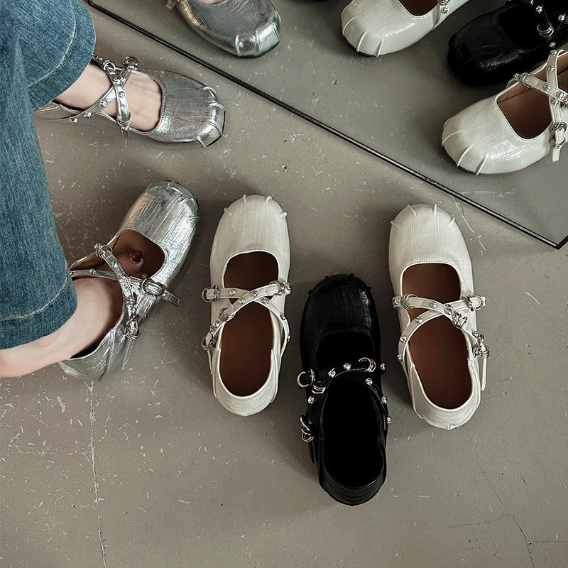 Unique Cute Mary Jane Shoes for Women, Summer 2026 Sweet Style, Hidden Heel, Shallow Toe, Single Shoe with Cross Straps for Young Girls