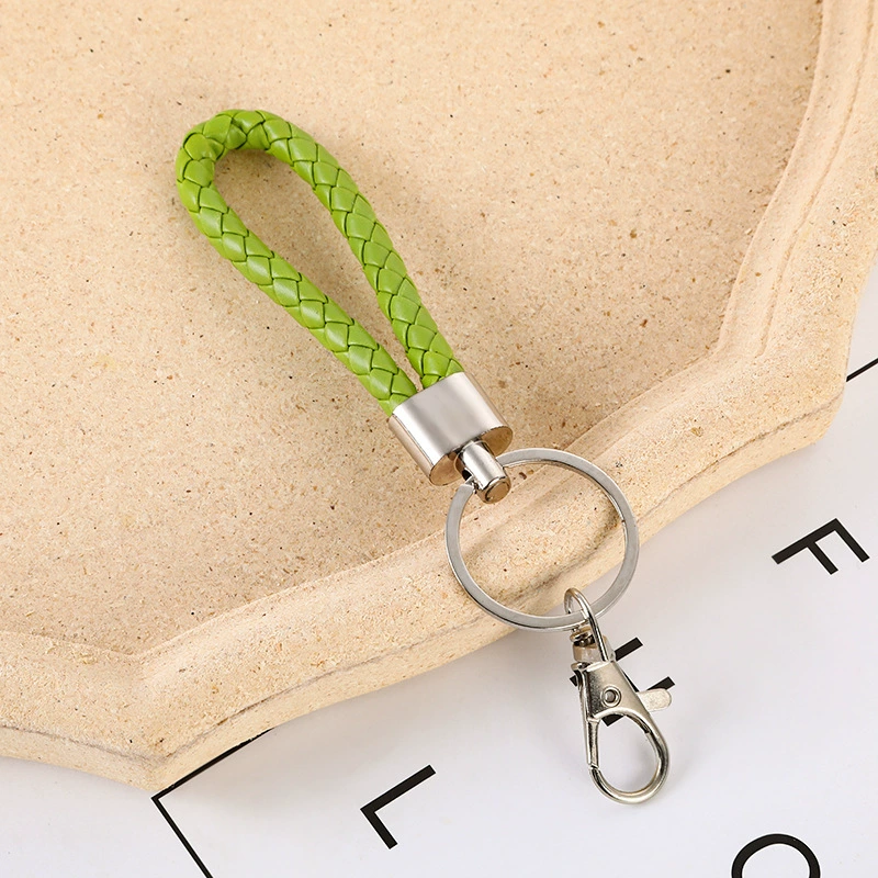 Keychain key ring, braided leather-style loop with metal hook, multicolor options