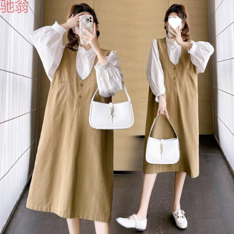 H8A Spring New Maternity Dress Suit Korean Style Loose Vest Dress Fashion Shirt Top Spring & Fall Two