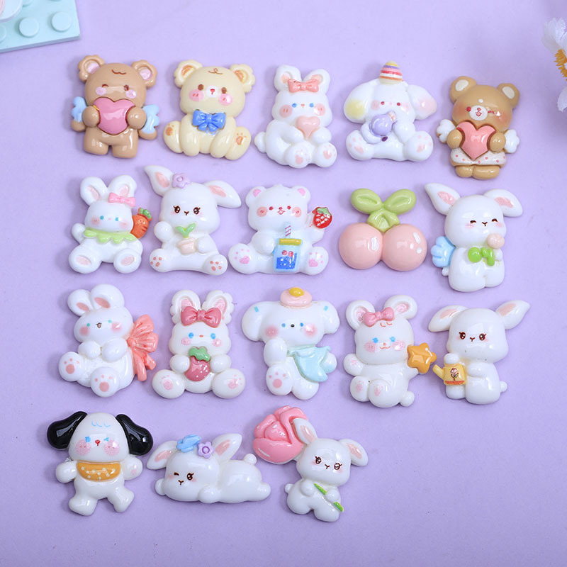 DIY 크림 접착제 휴대 전화 케이스 구멍 신발 머리핀 쥬얼리 재료 광택 만화 토끼 곰 수지 액세서리