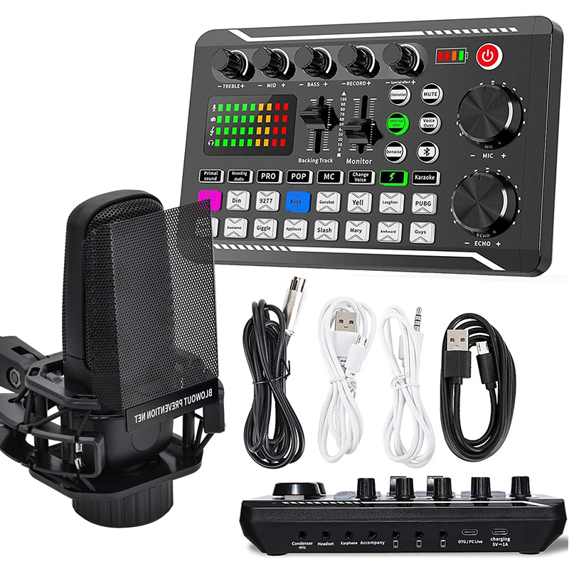 F998声卡套装直播录音K歌游戏家用麦克风套装即插即用ZX85话筒