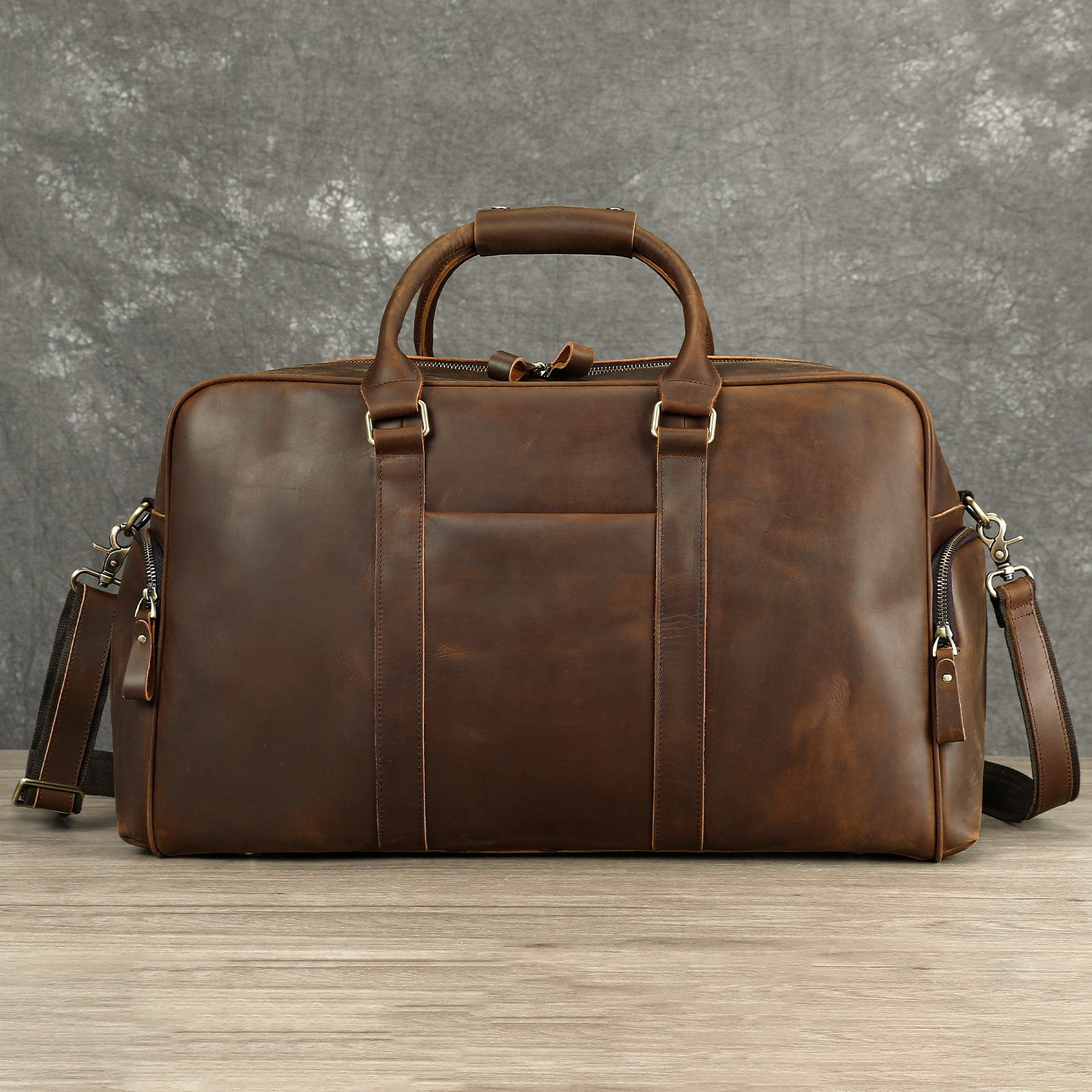 Retro-Reisetasche für Herren, Business-Duffelbag aus echtem Crazy-Horse-Leder, Kurztrip-Handgepäck, weiche Tasche mit Standardschloss, wasserdicht_voghion.com