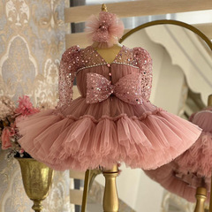 Girls' Princess Dress | Petite & Medium-Sized Kids' Fluffy Tulle Flower Girl Gown | Hostess Model Walk-Show Performance Outfit – Exclusively for Cross-Border Markets