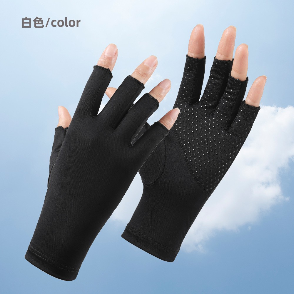 Protección solar guantes de uñas verano medio dedo Seda de hielo de las mujeres de conducción antideslizante transpirable pantalla táctil delgada guantes de protección UV