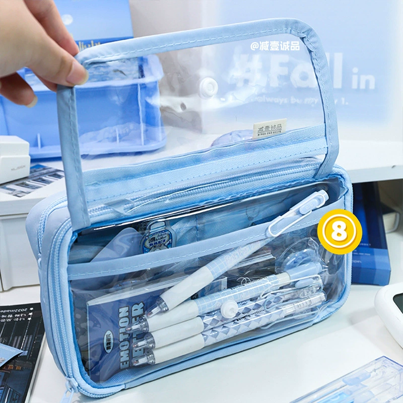 Transparent PVC Pencil Case, Large Capacity for Elementary Students, 8-Layer Waterproof Design