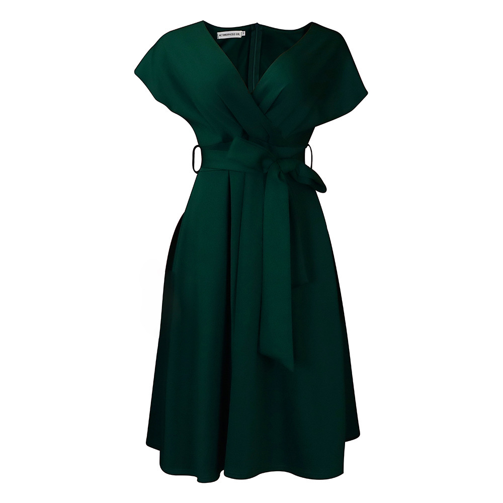 New African Plus Size Women's Short Sleeve V Neck Off Shoulder Flared Evening Dress European and American Dress