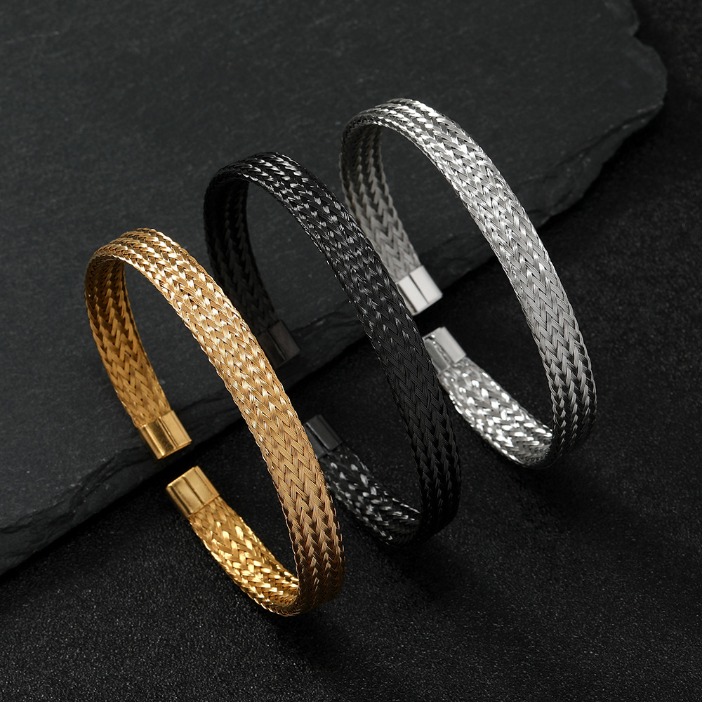 15g Weight Bangle Classification Stainless Steel Simple Style Solid Color Braid Bangle