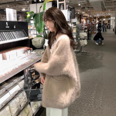 水貂绒毛衣外套女日系复古开衫秋冬新款慵懒风宽松针织衫外穿上衣