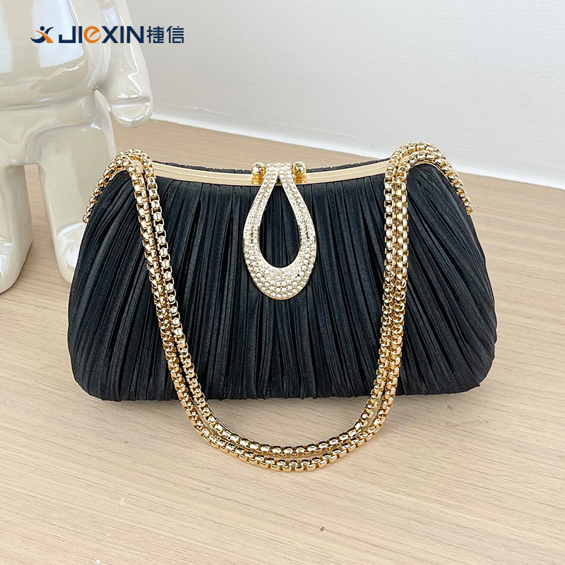 New Cross-Border Pleated Evening Bag Solid Color Handbag Simple Versatile Trendy Elegant Cheongsam Banquet Bridal Women's Bag - Thumbnail 8