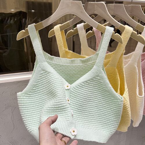 Designers' Choice Women's Knitted Tank Top with Strap, Casual and Unique, Summer Innerwear, Sleeveless Short-Sleeve Top, Style 0158