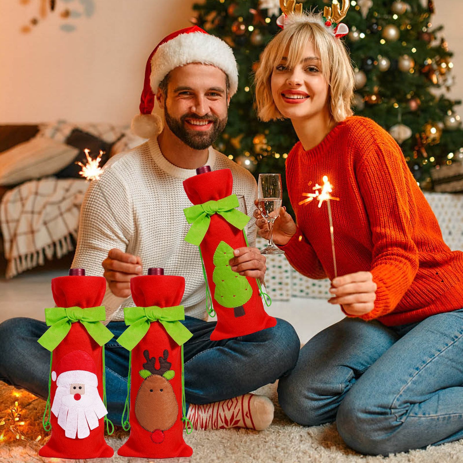 Decoraciones de Navidad transfronterizas cubierta de botellas de vino arco creativo correa de vinos set de mesa decoración de restaurantes accesorios de vino