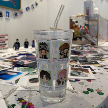 广告杯后援会粉丝周边水杯卡通ins风吸管杯 活动促销礼品玻璃杯