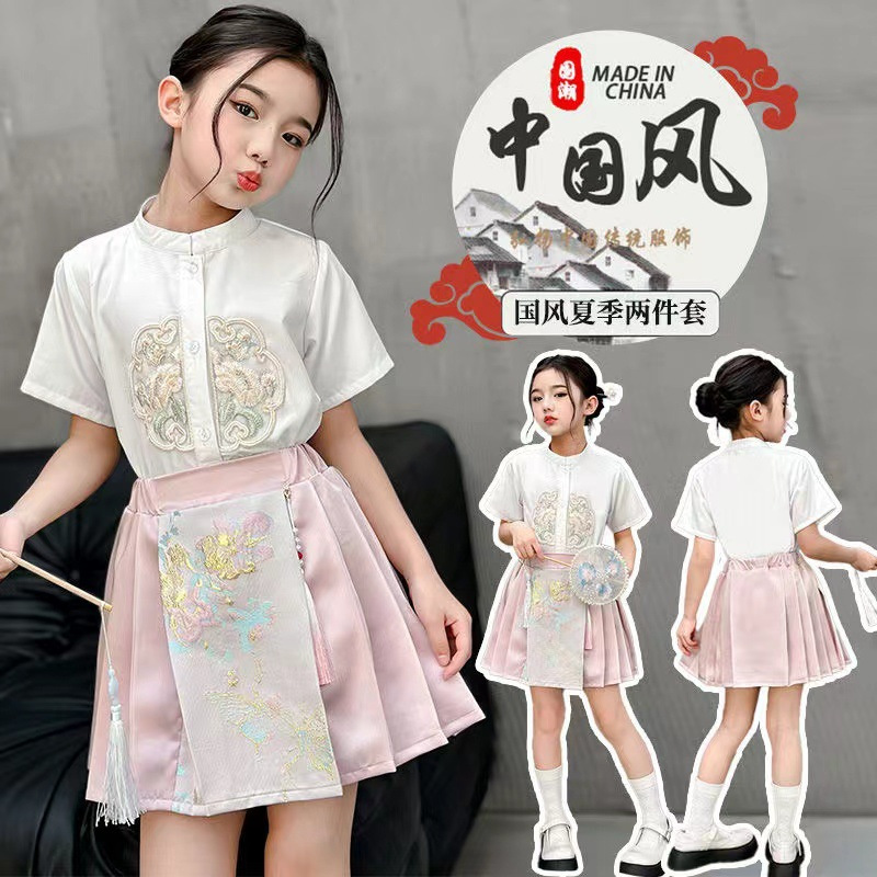 儿童汉服马面裙新款国风风和古装刺绣新中式唐装汉服单排扣套装