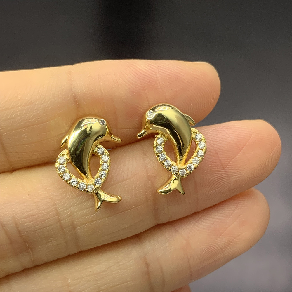 Simple Style Dolphin Copper Inlay Zircon Earrings 1 Pair display picture 2