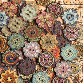 20/25mm100颗/包复古纽扣手工diy衣服彩色木扣圆形两孔木质扣子