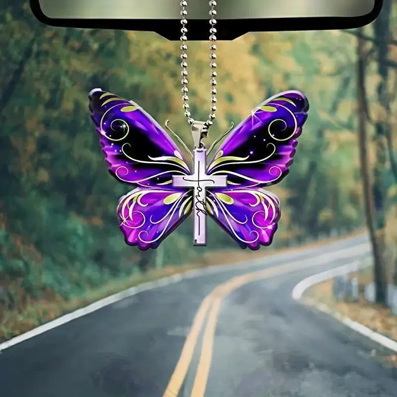 2D креативный фиолетовый черный крест бабочка кулон новый декоративный подарок Автомобильный рюкзак ключ кулон декоративный кулон