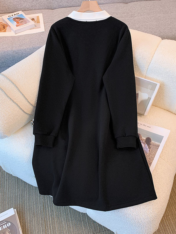 130-320 Extra Large Size Women's College Style Sweater Dress 2025 Autumn and Winter New Fat Girl Suit Collar Dress