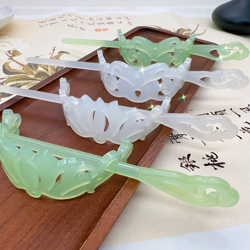 Jade imitación de ácido acético corona de cabello pinzas de cabello de Xiaozhong nuevo estilo chino de alto nivel pinzas de cabello de estilo antiguo Hanfu paso agitar pinzas de cabello tocado