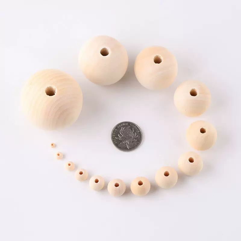 批发木珠6～50mm原木色荷木圆珠diy串珠散珠禾木饰品配件厂家直销