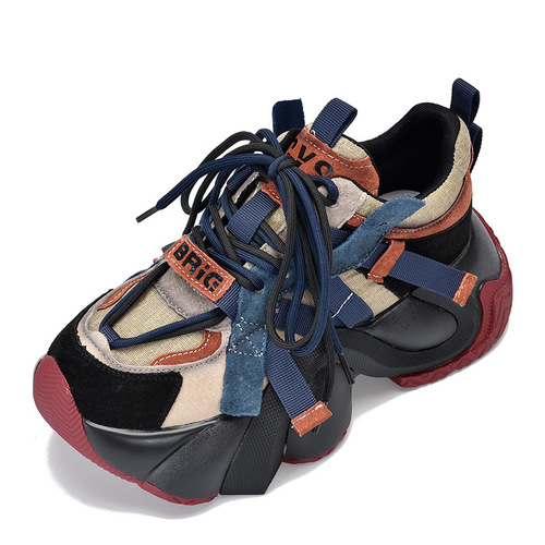 2024 spring new thick-soled dad shoes for women, casual genuine leather versatile lace-up low-top shoes, design sports shoes for women