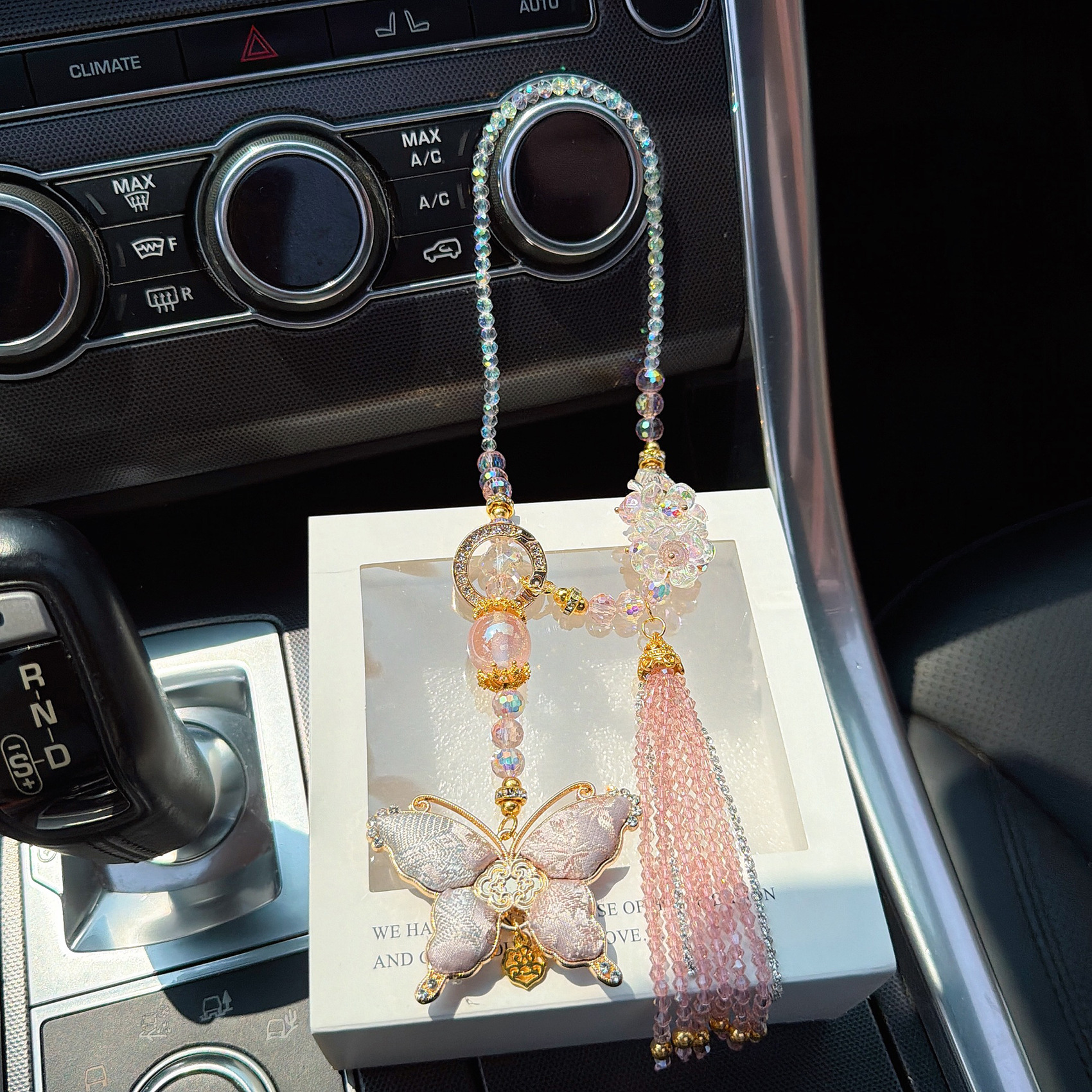Song Brocade Butterfly Car Pendant Crystal Bead Car Hanging Ornament Rearview Mirror Pendant for Girls' Car Decoration