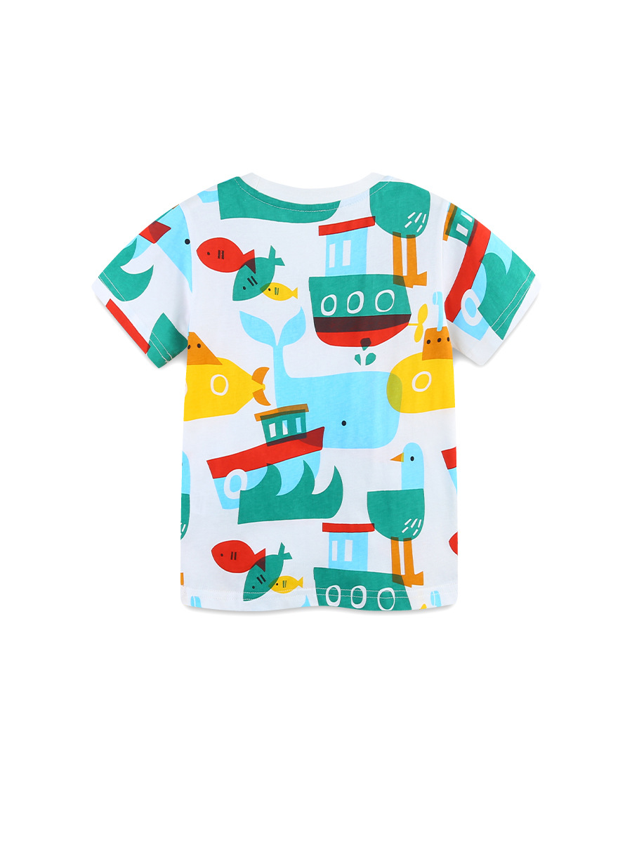 Verano nuevos productos de camisetas infantiles estilo europeo y americano interesante impresión de camisetas de manga corta para niños camisetas de algodón de punto de cuello redondo para niños camisetas