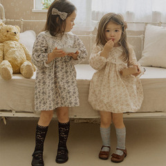 New Arrival Girls' Dress: Sweet Strawberry & Daisy Print, Pastoral Style, with Bow Collar—2024 Princess Design