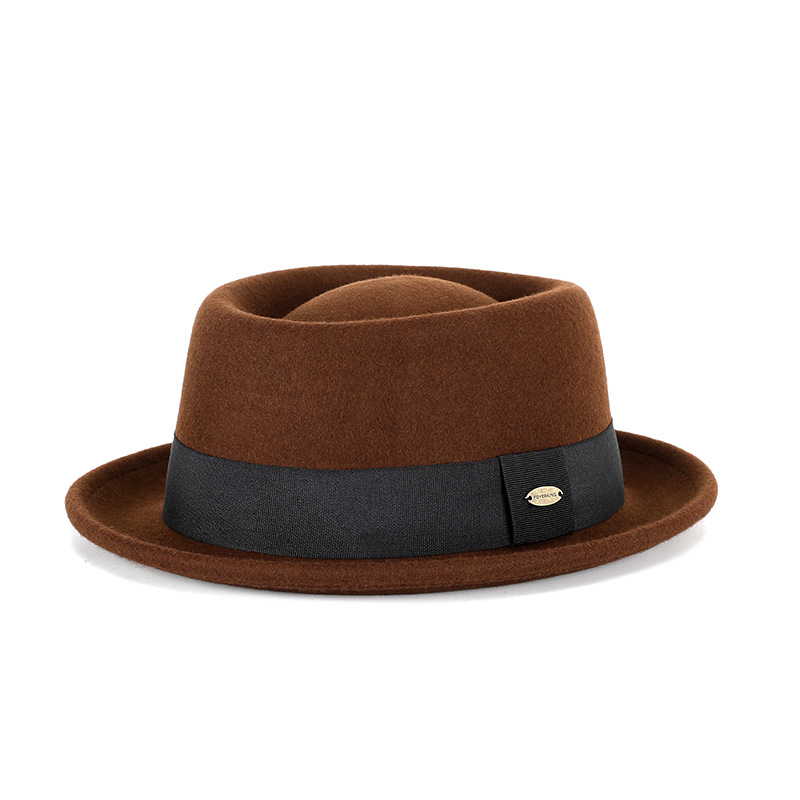 Otoño e invierno nuevo sombrero de lana pura cóncavo-convexo superior moda cálida cinta retro estilo británico gentleman sombrero de fieltro francés