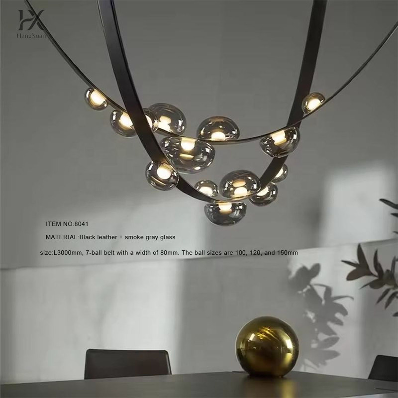 Modern Italian Style Designer Minimalist and Exquisite Leather Linear Bubble Smoke Gray Glass Pendant Light Modern Italian Style Designer Minimalist and Exquisite Leather Linear Bubble Smoke Gray Glass Pendant Light