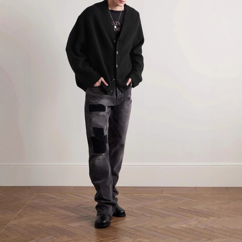 Foreign Trade Cross-Border Erd Cashmere Blended Yarn Knitted Sweater Cardigan Jacket Rich Second Generation Heavy Hole Distressed Rolled Edge