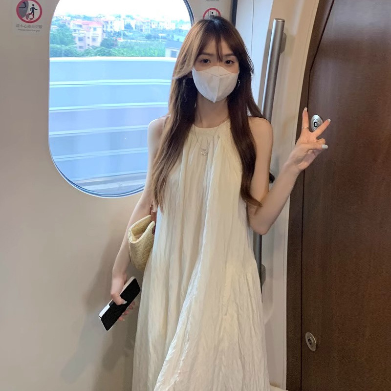 2026 Summer New Style Vacation-Style Halter Neck Dress for Women, Loose and Flowy Fairy Dress, Slimming and Stylish Off-Shoulder Long Dress