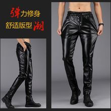 山力达迪皮裤男弹力修身冬季加绒加厚骑行紧身小脚摩托车男士保暖