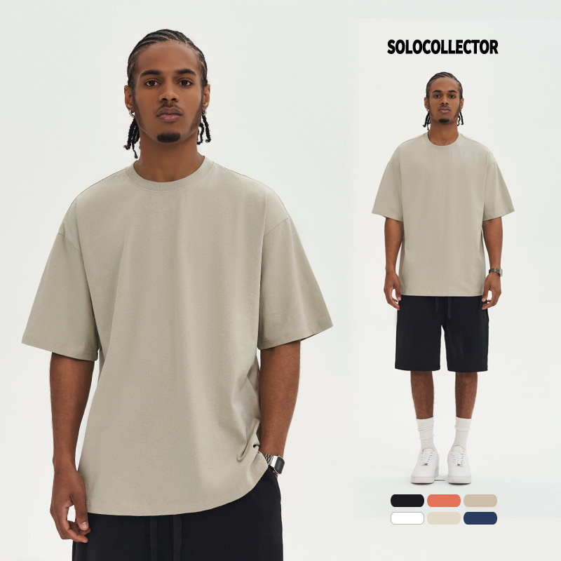 2026 Spring/Summer New 220g Combed Cotton Fog Color Matching Men's Short Sleeve T-Shirt Solid Color Loose Trendy Top 2026 Spring/Summer New 220g Combed Cotton Fog Color Matching Men's Short Sleeve T-Shirt Solid Color Loose Trendy Top