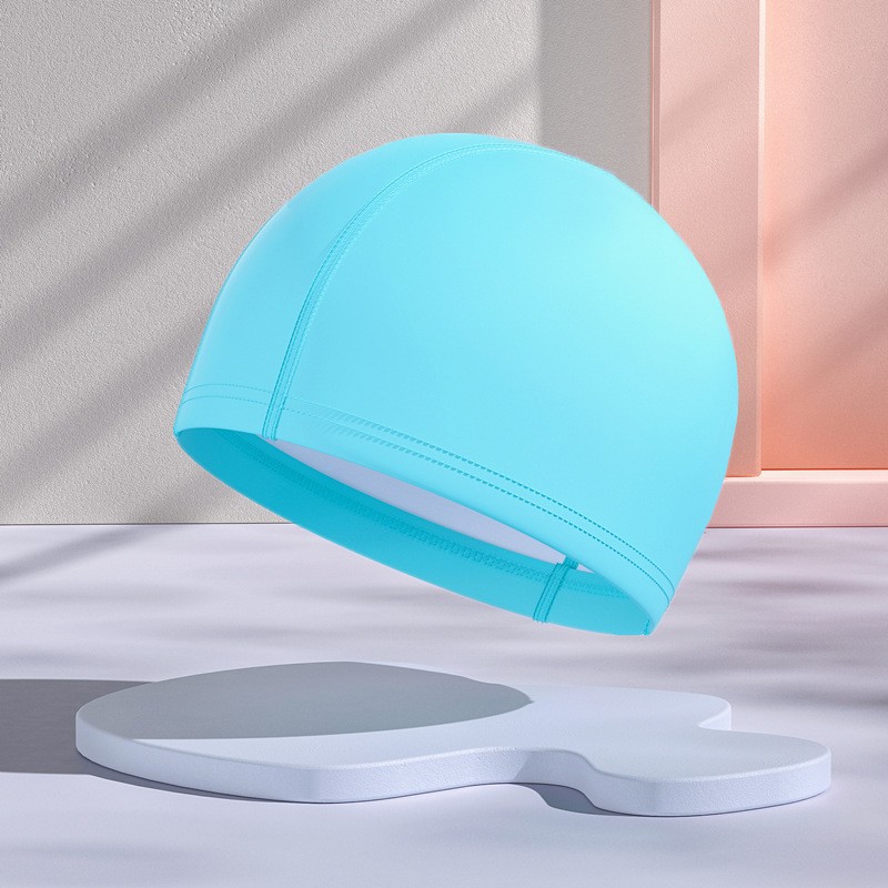 Gorros de natación de PU para hombres y mujeres adultos, personalizables con logotipo, alta elasticidad, cómodos para cabello largo, no aprietan la cabeza, adecuados para estudiantes y niños mayores, gorros de natación impermeables.