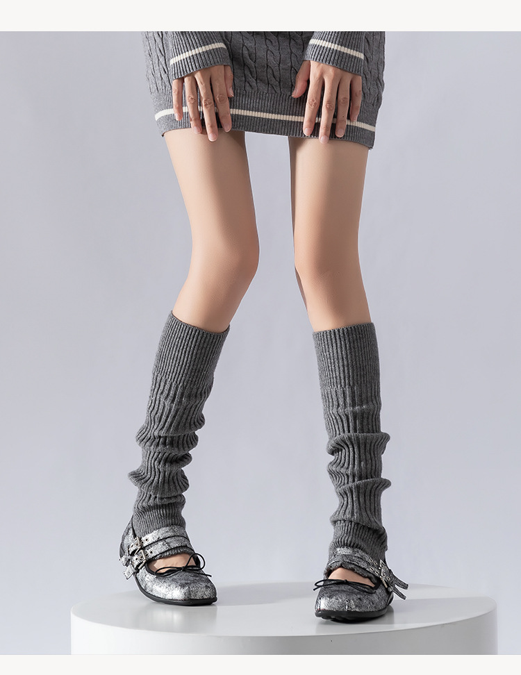 Scaldamuscoli Bootshang in cotone, autunno e inverno, calzini da donna in cashmere, spessi e caldi, in pile lavorato a maglia, a righe verticali grigie, al polpaccio_voghion.com